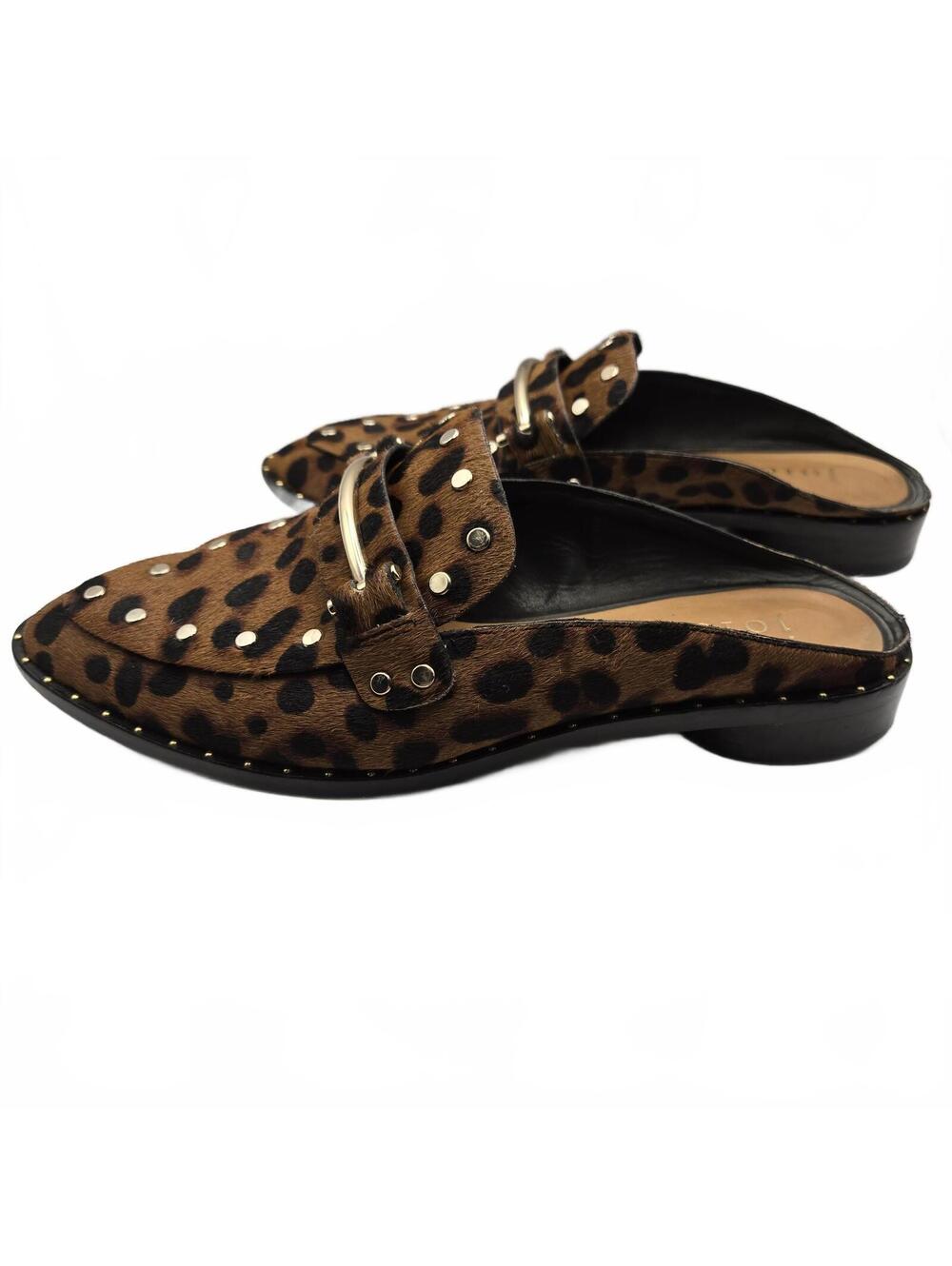 Joie Calf Hair Studded Mules Loafers Taran Animal Leopard Print Flats Size 6